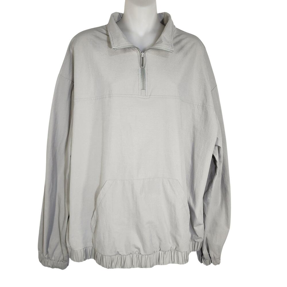 Zara Mens Pullover Jacket L XL Quarter Zip Elastic Hem Long Sleeve Gray Pocket